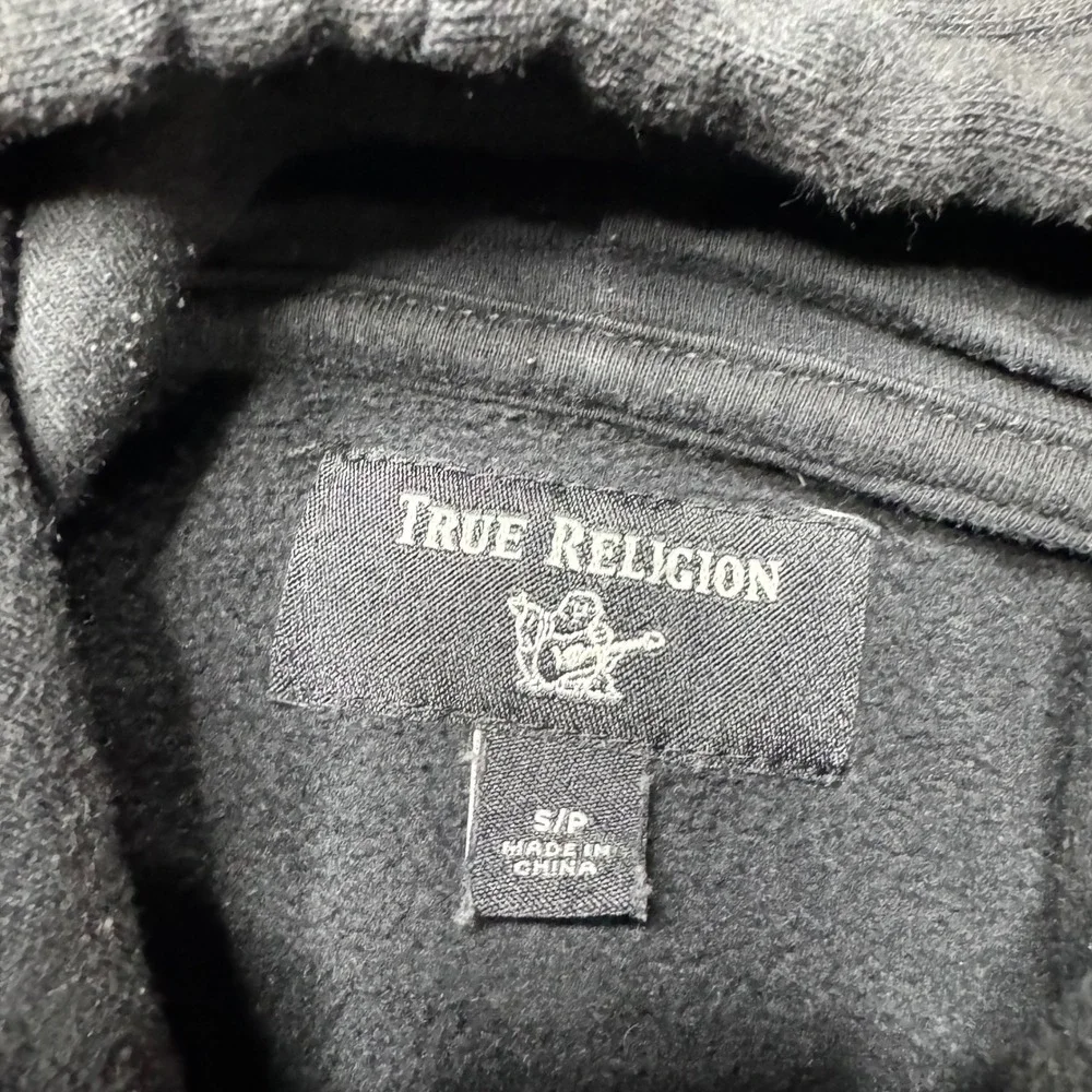 True Religion Hoodie Buddha Guitar Graphic Charcoal‎ Gray Pullover S/P FADE